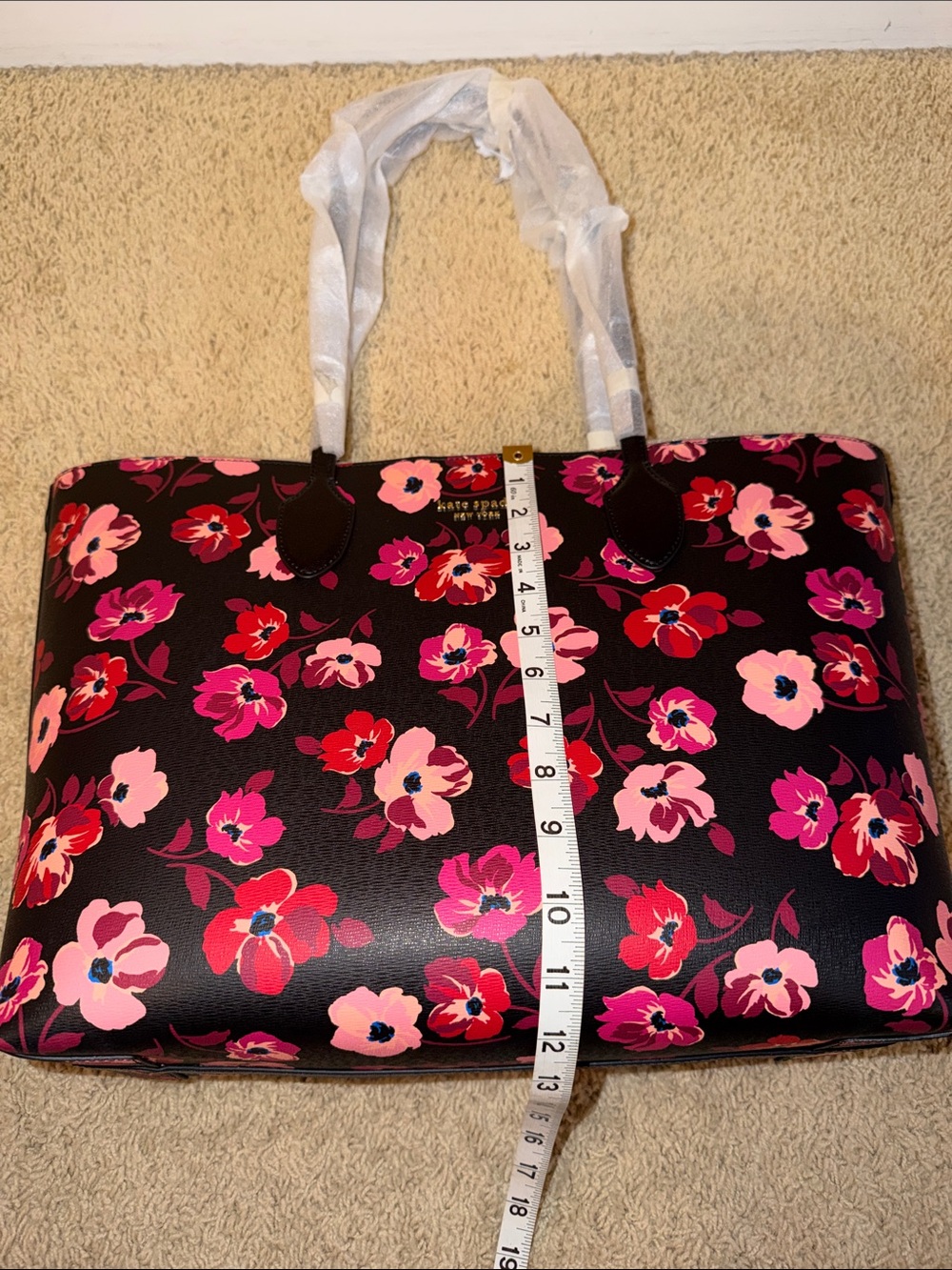 kate spade Black Floral Tote Bag - Pink & Red Flowers - Picture 12 of 14